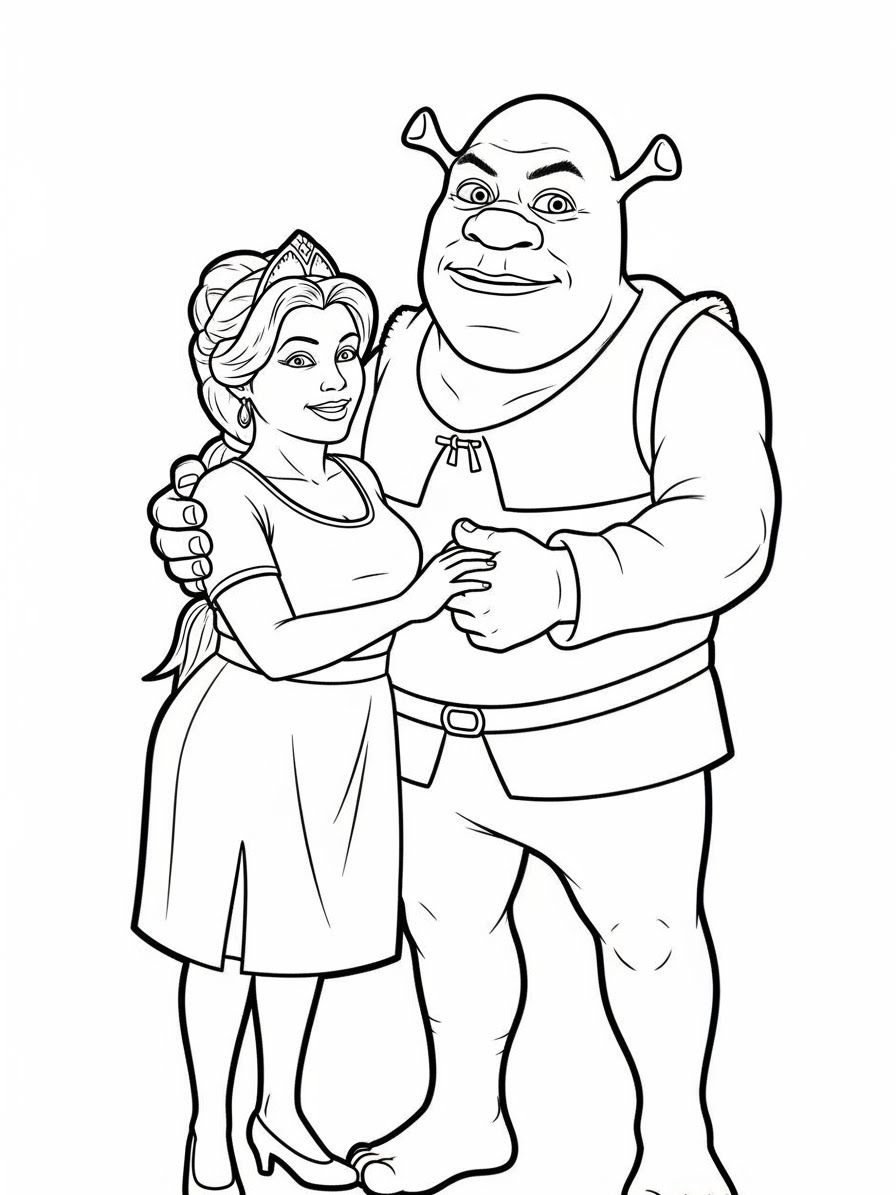 Desenho do Shrek e Fiona para colorir