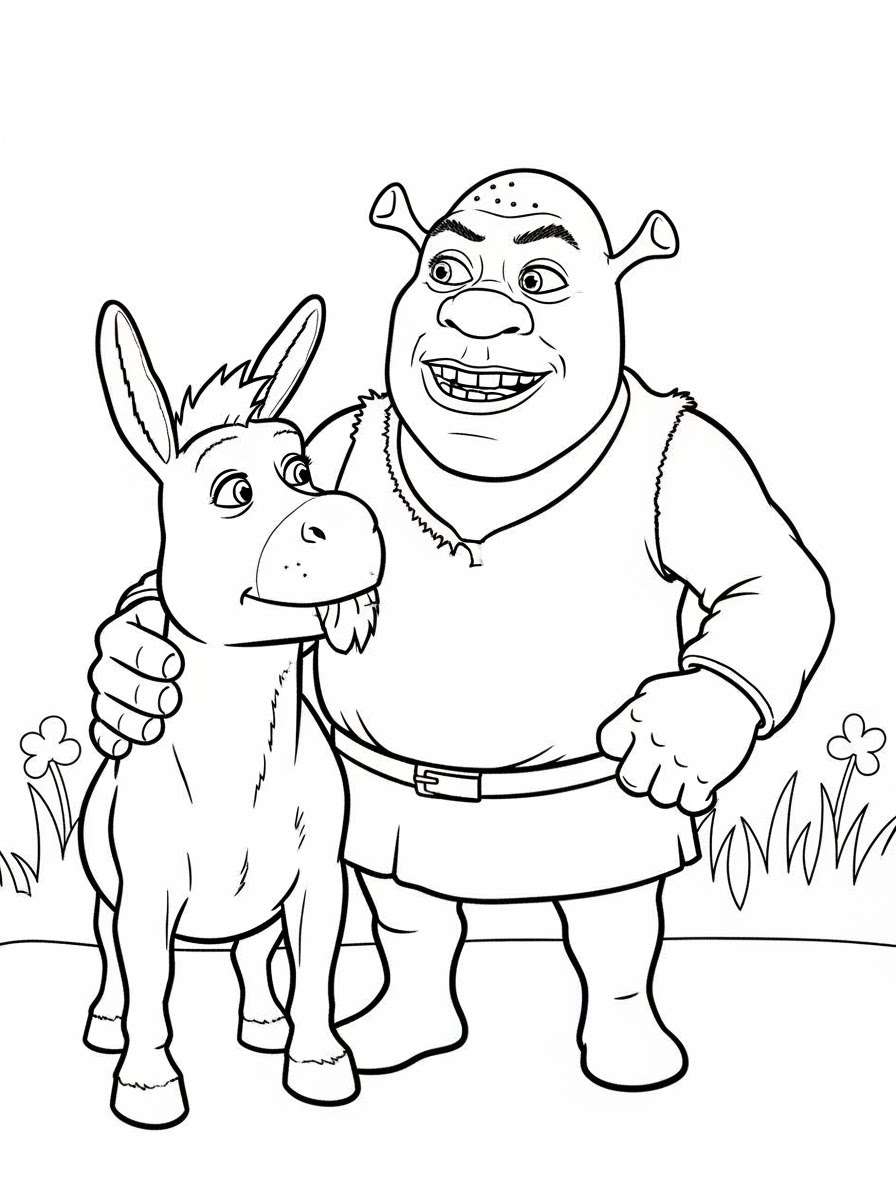 Desenho do Shrek com o Burro para colorir