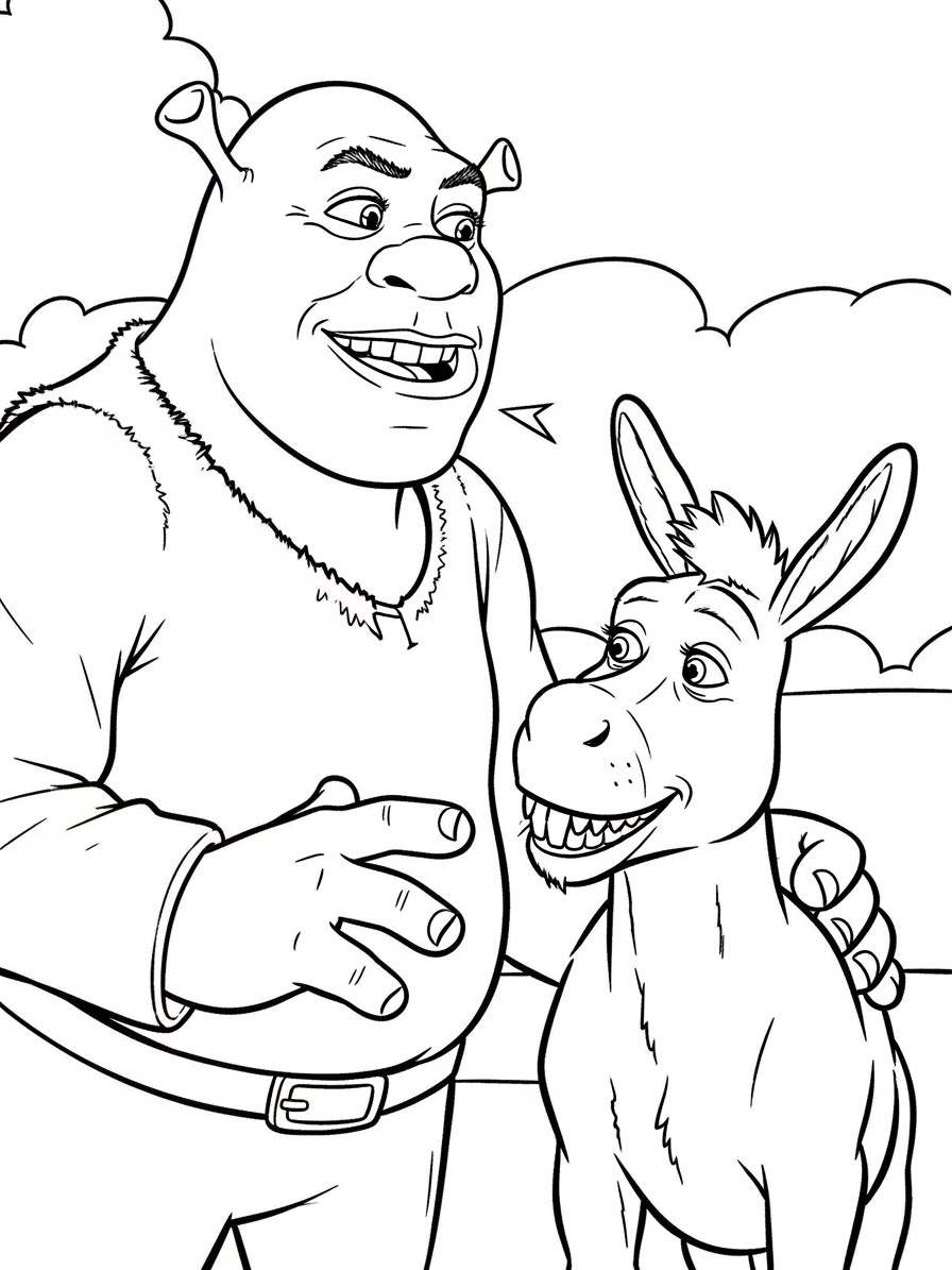 Desenho do Shrek com o Burro para colorir