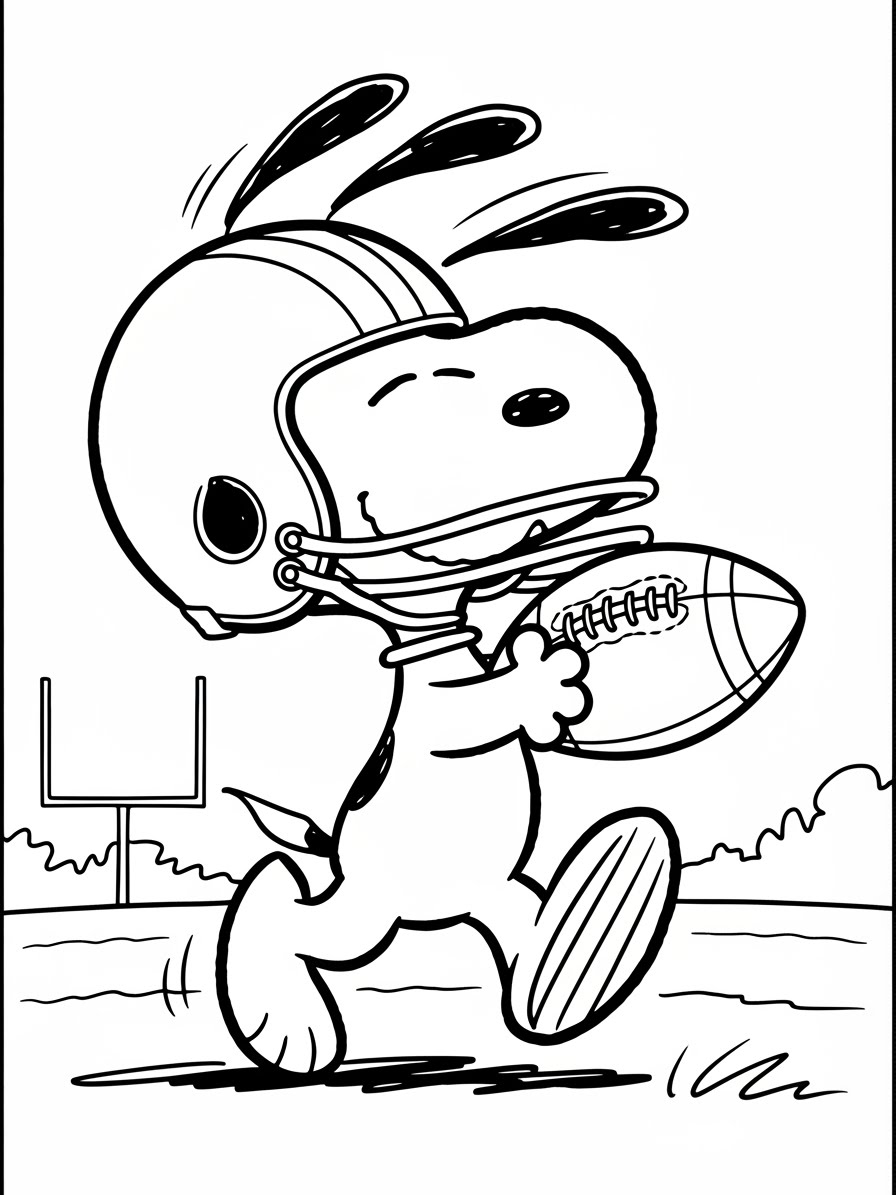 Desenho do Snoopy jogando futebol americano para colorir