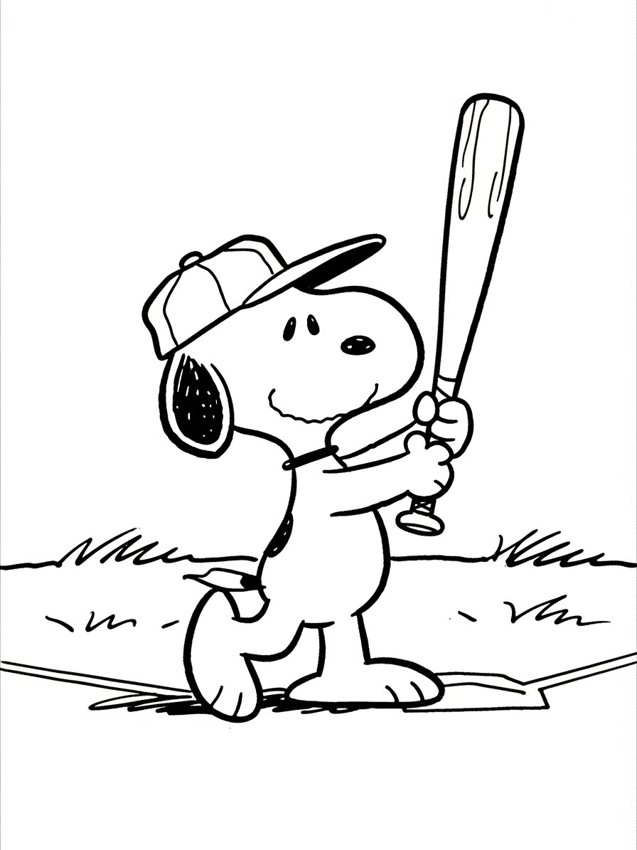 Desenho do Snoopy jogando baseball para colorir
