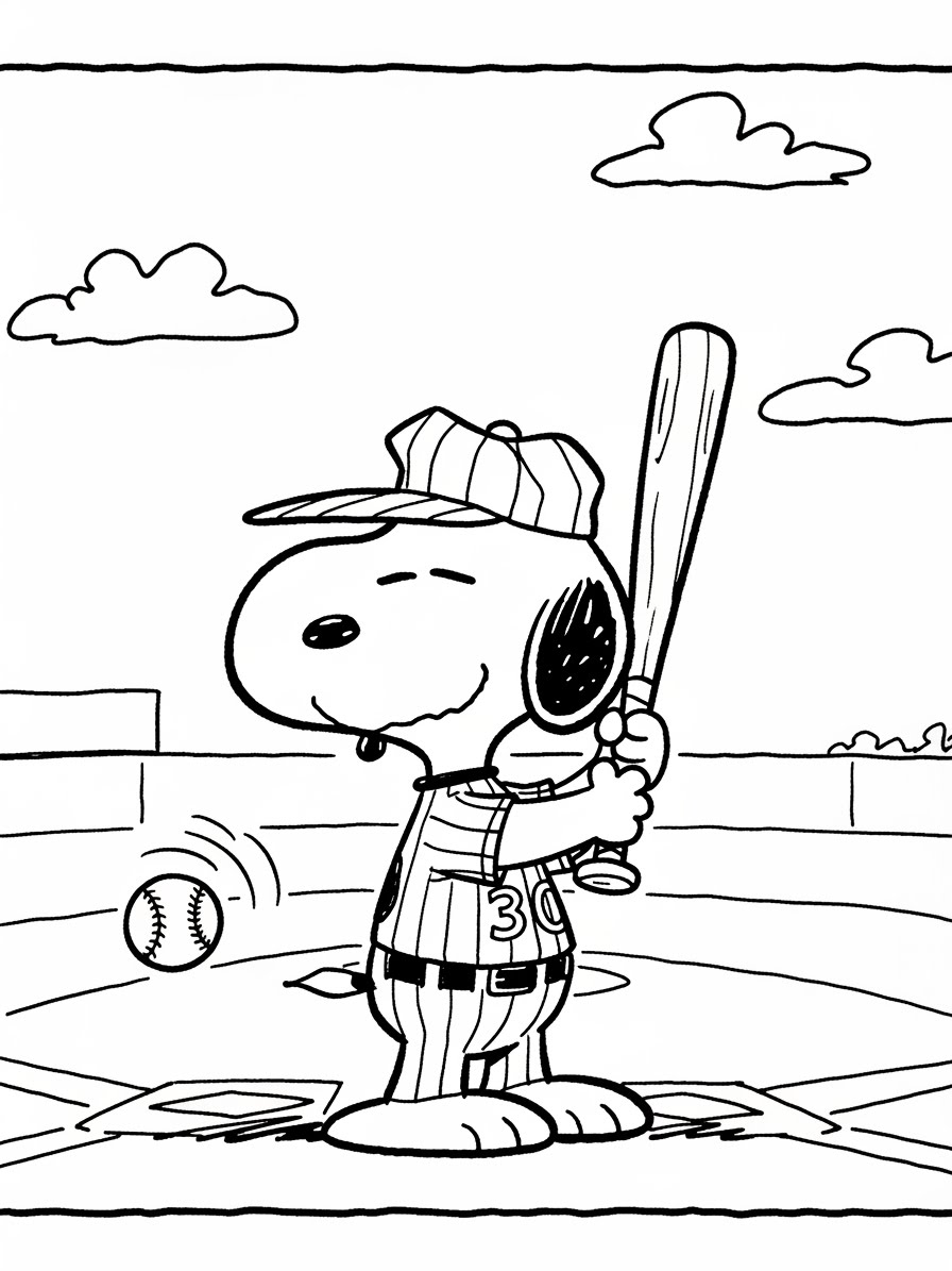 Desenho do Snoopy jogador de baseball para colorir