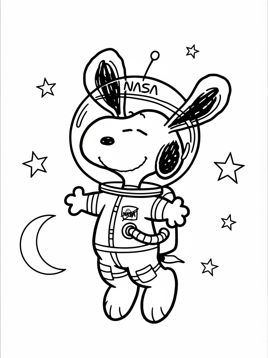 Desenho do Snoopy astronauta para colorir