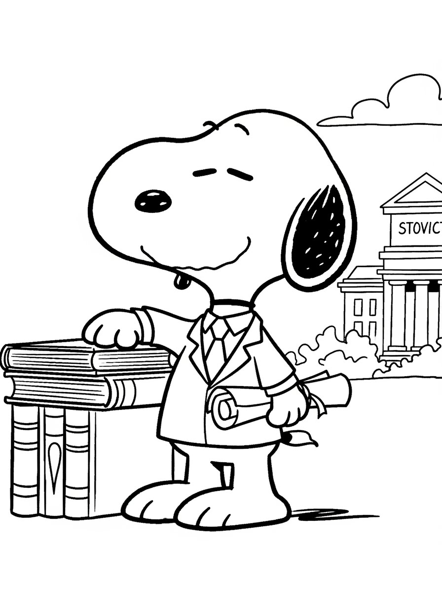 Desenho do Snoopy vestido de professor para colorir