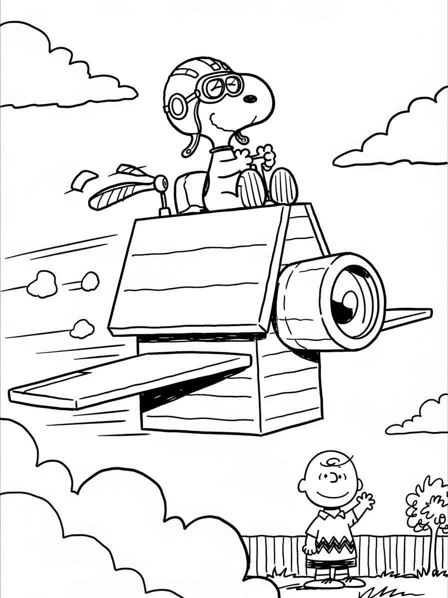 Desenho do Snoopy piloto de avião para colorir