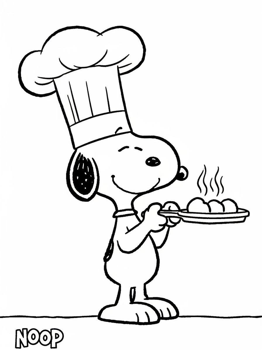 Desenho do Snoopy chef de cozinha para colorir
