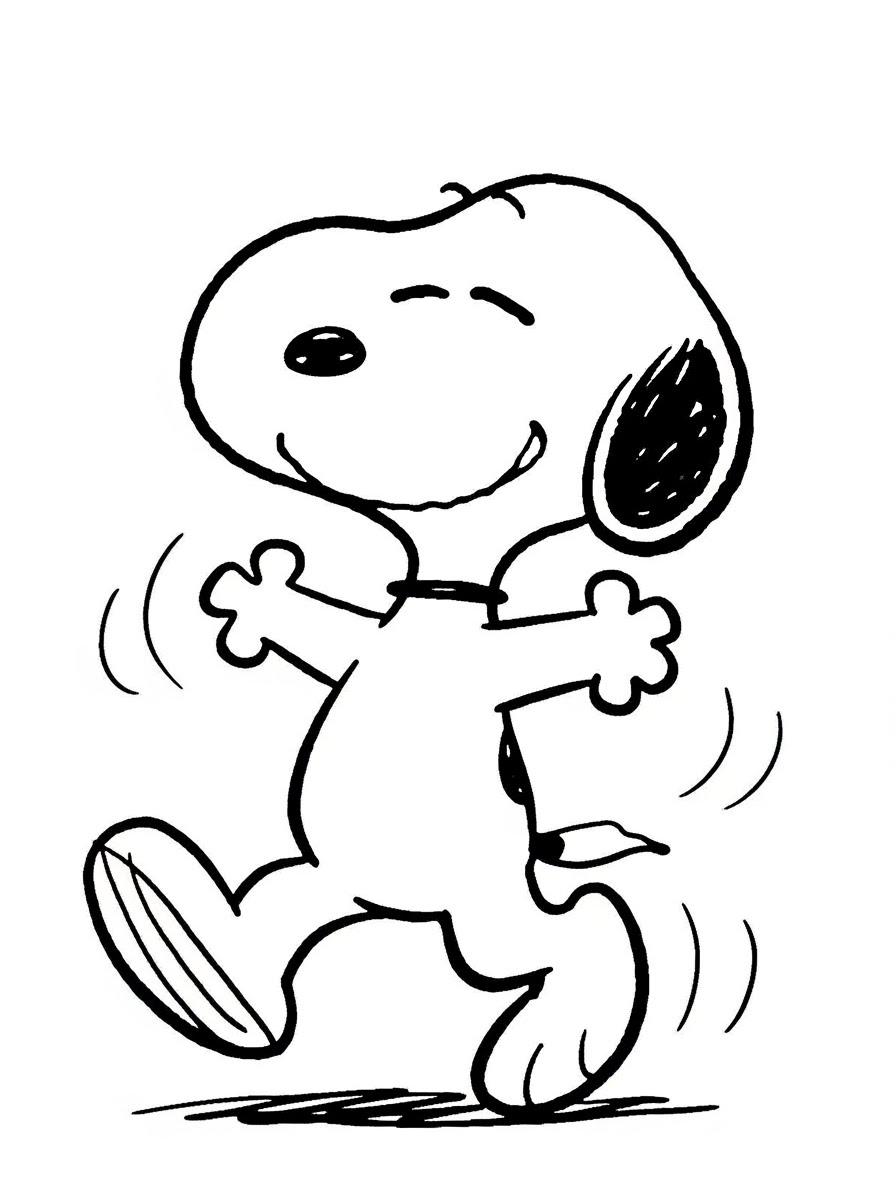 Desenho do Snoopy feliz andando para colorir