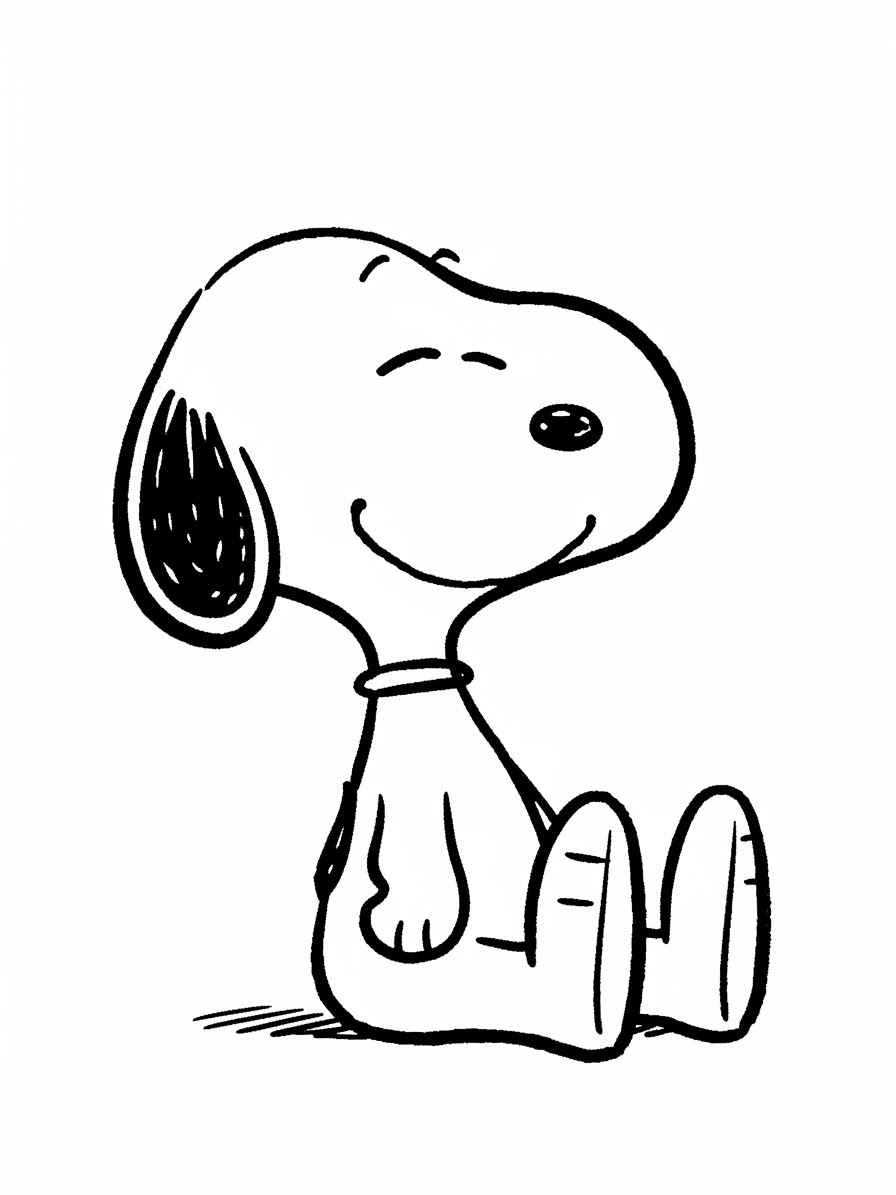 Desenho do Snoopy feliz sentado para colorir