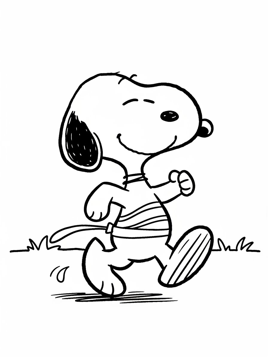 Desenho do Snoopy caminhando feliz para colorir