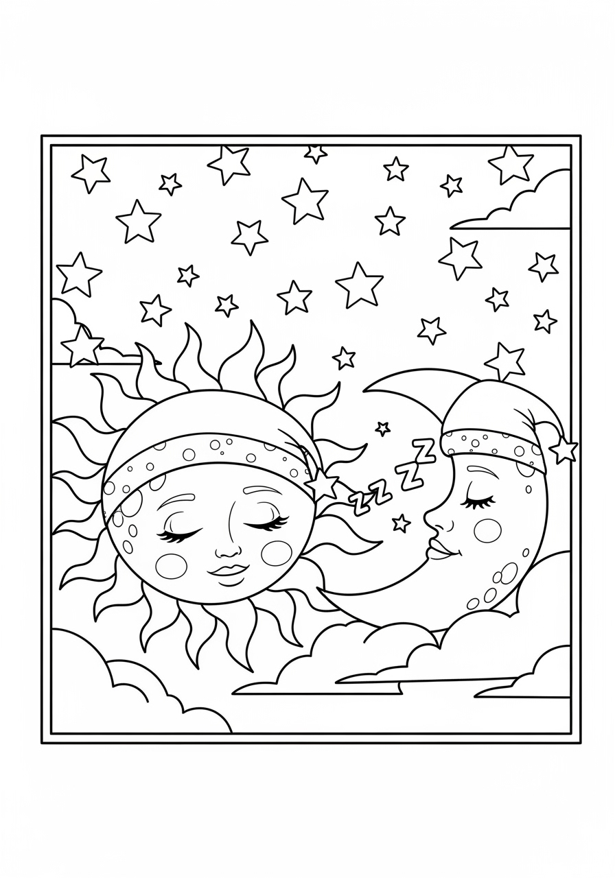 Desenho do Sol e da Lua Fofos para colorir