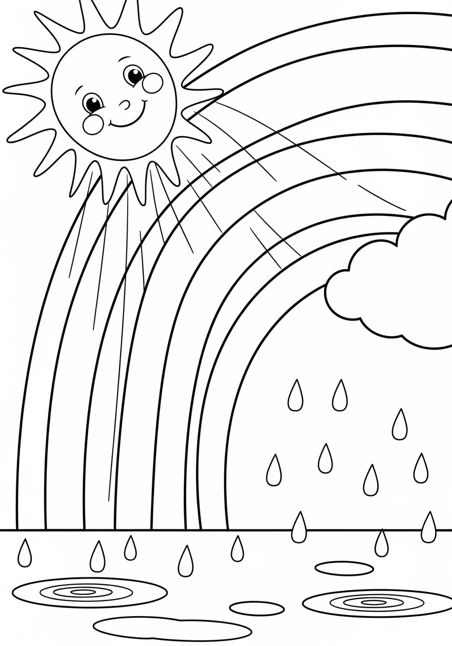Desenho do Sol Simples com Arco-Íris para colorir