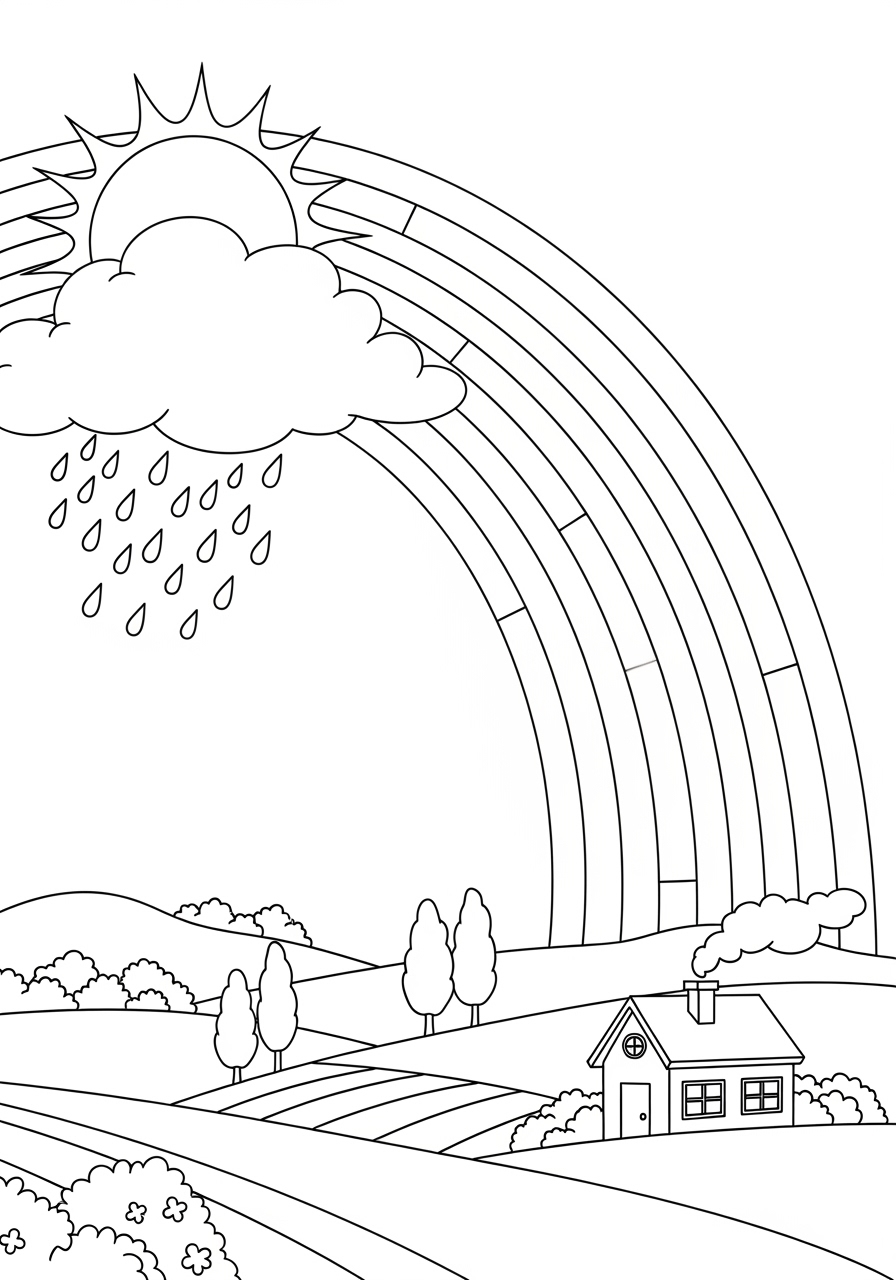 Desenho do Sol e Arco-Íris para colorir