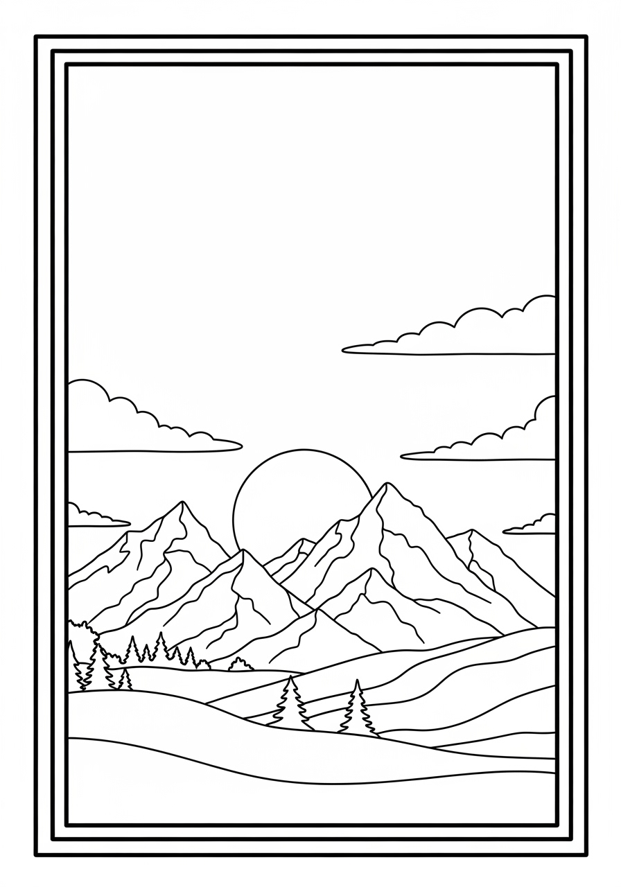 Desenho do Sol e Montanhas para colorir