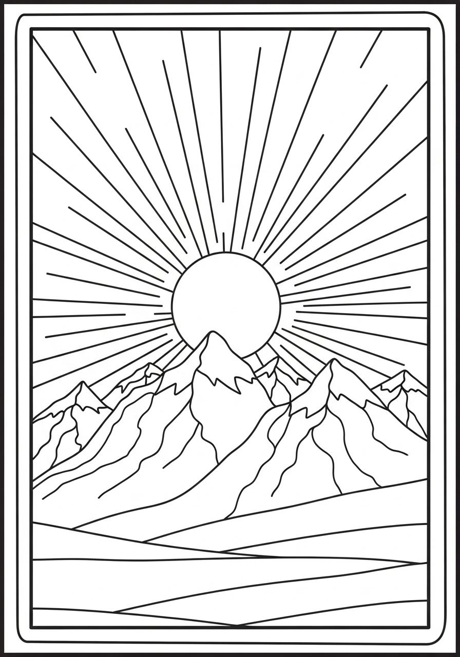 Desenho do Sol com Montanhas para colorir