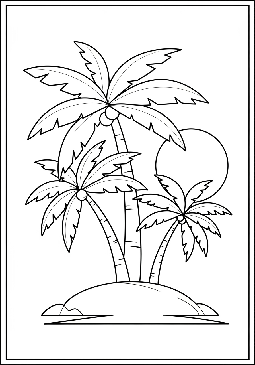 Desenho do Sol e Palmeiras para colorir