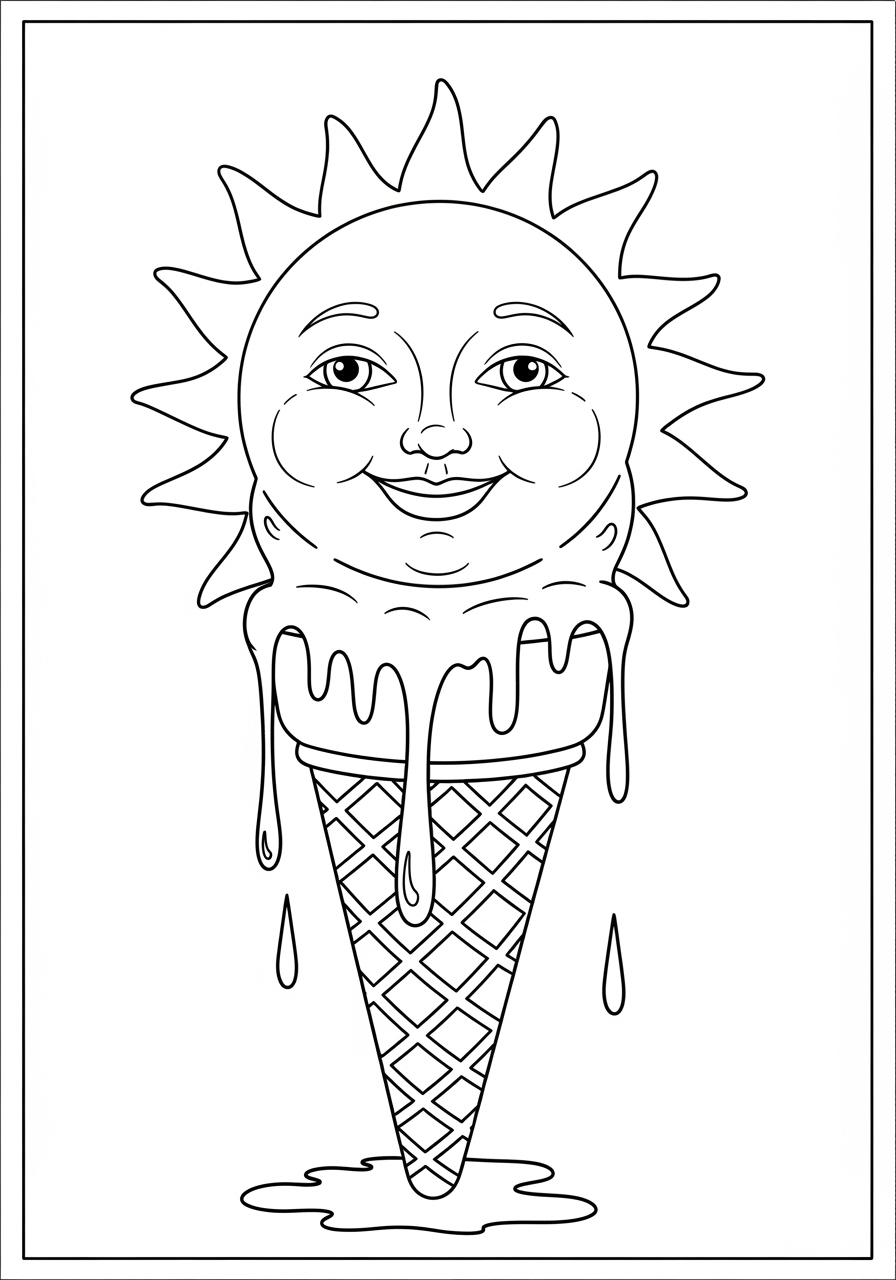 Desenho do Sol Derretendo em um Casquinha para colorir