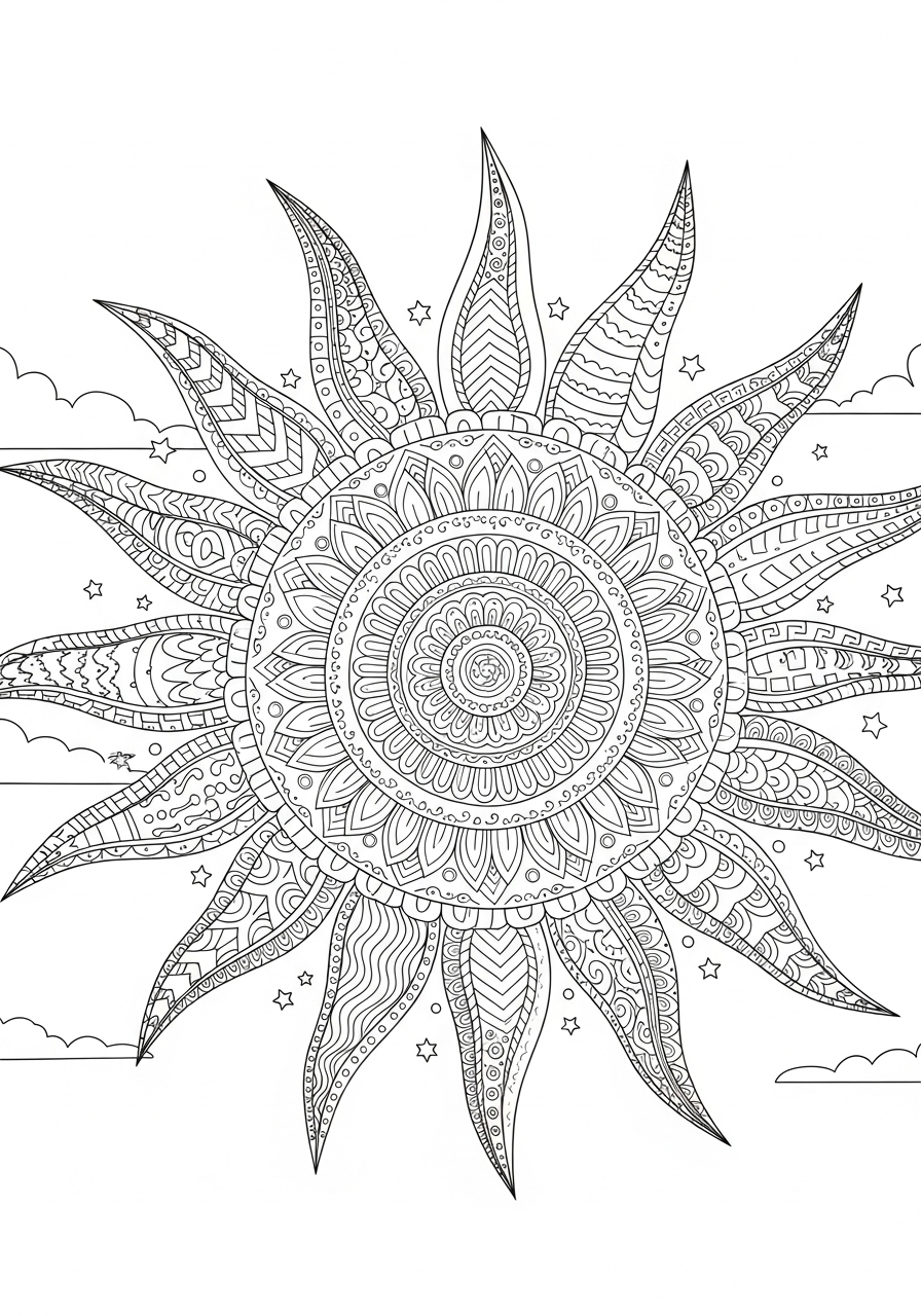 Desenho do Sol Detalhado para colorir