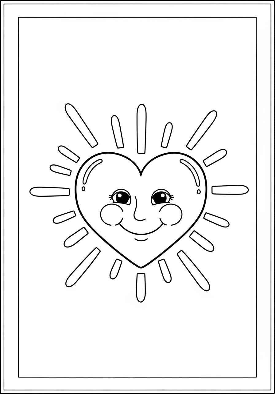Desenho do Sol em formato de coração para colorir