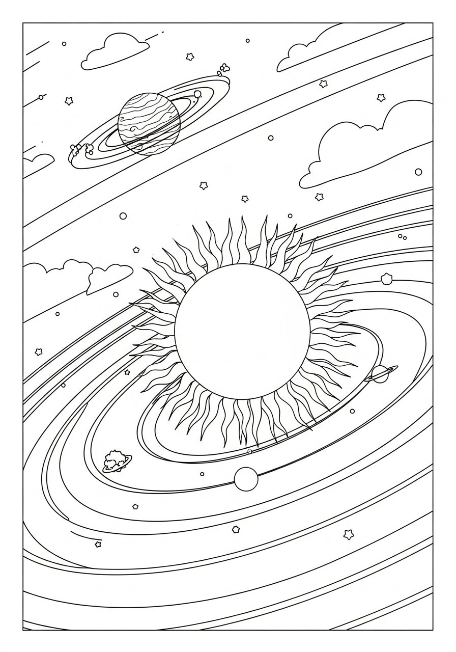 Desenho do Sol e planetas para colorir