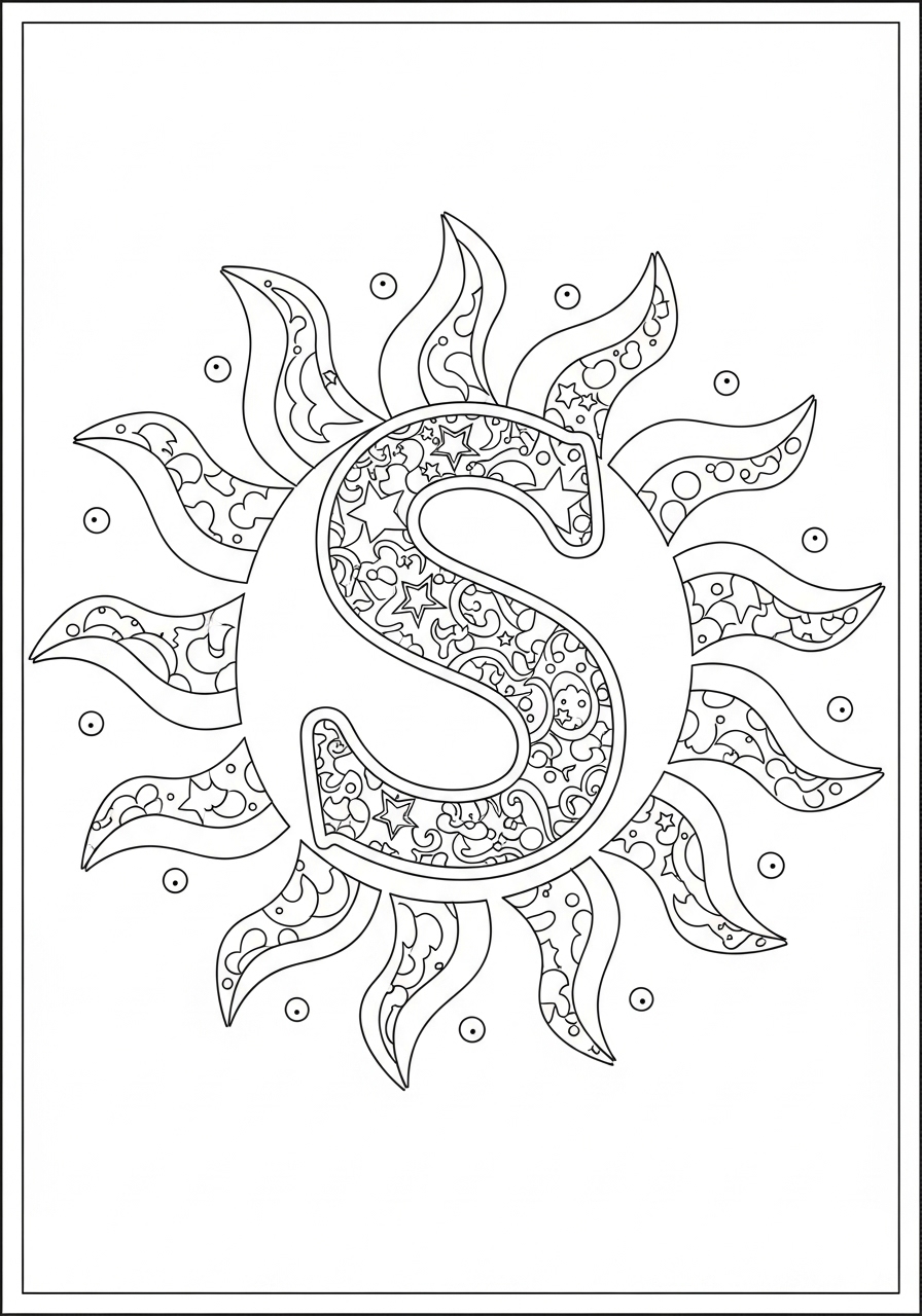 Desenho do Sol Decorado com Letra S para colorir