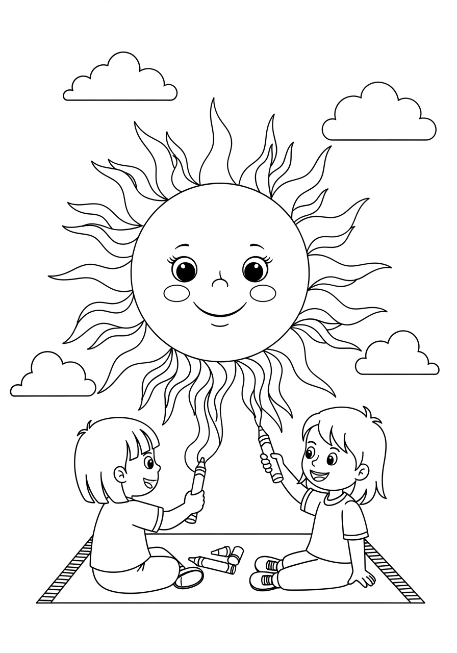 Desenho do Sol com Crianças para colorir