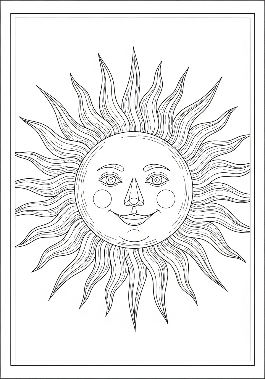 Desenho do Sol Simples com rosto para colorir