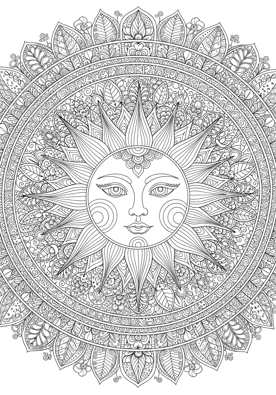 Desenho do Sol Simples com padrões para colorir