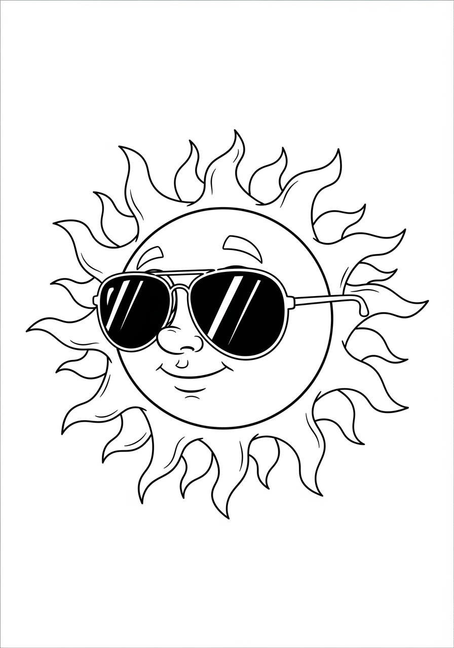 Desenho do Sol Usando Óculos Escuros para colorir