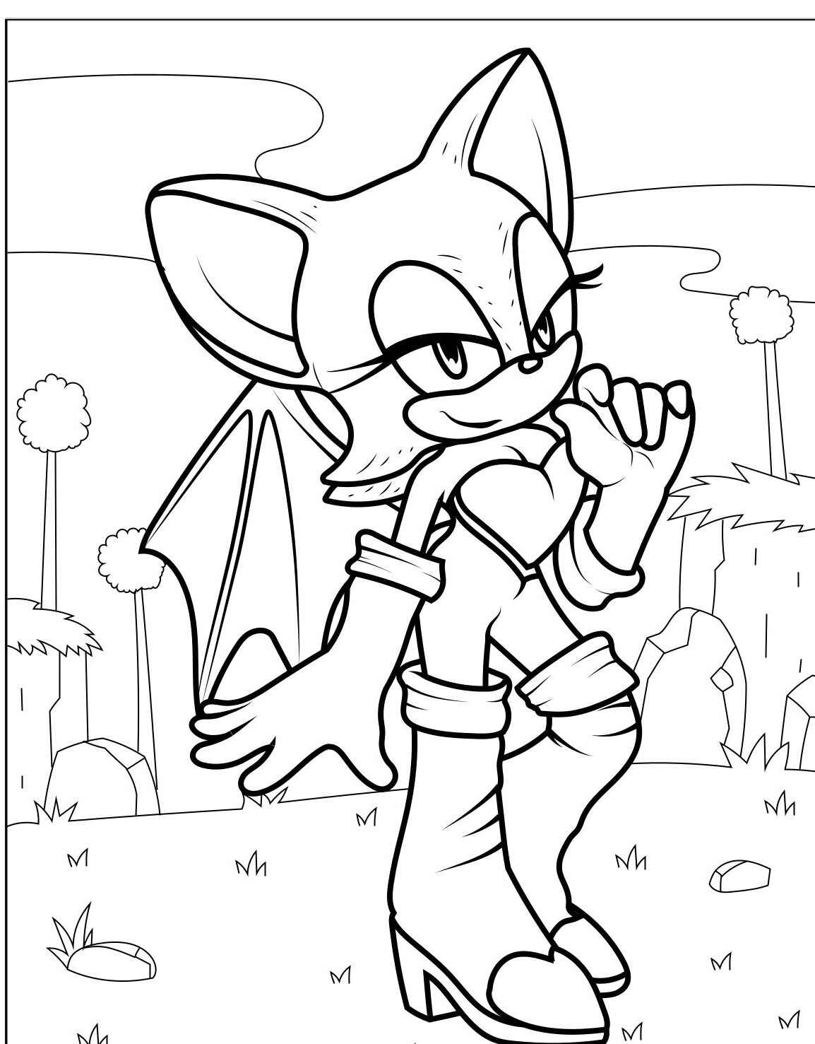 Desenho da Rouge a Morcego sorrindo para imprimir e colorir