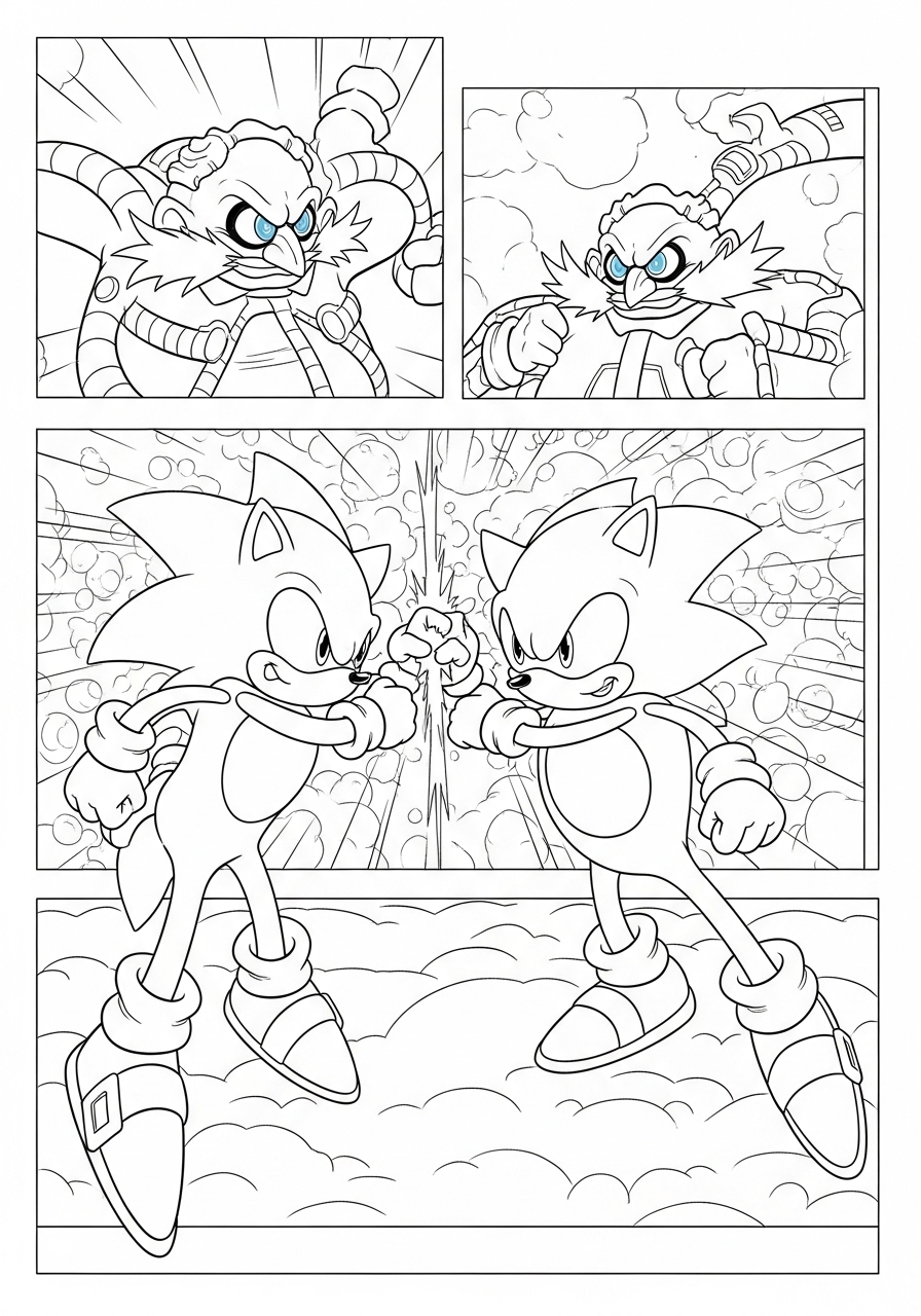 Desenho do Sonic enfrentando o Dr Eggman para colorir