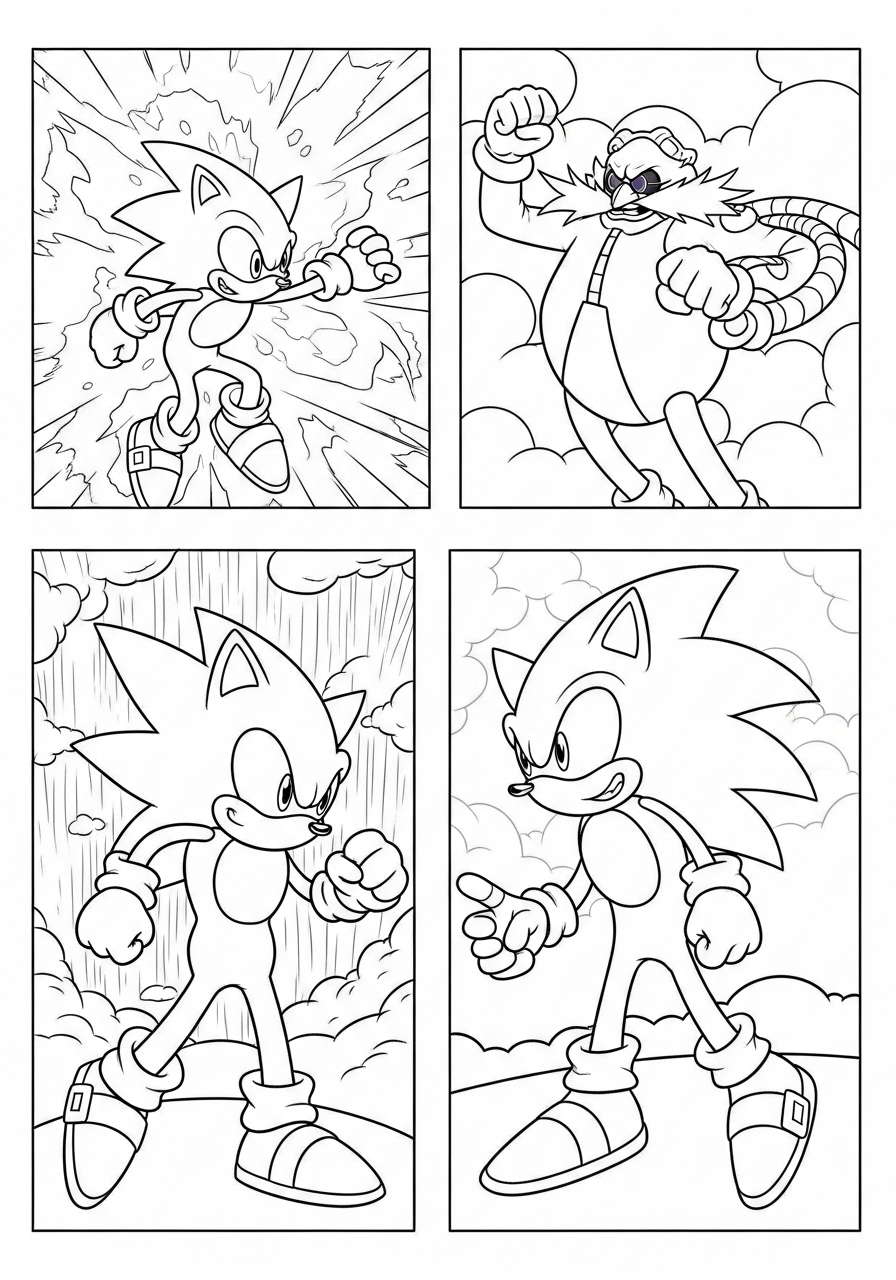 Desenho do Sonic lutando contra o Dr Eggman para colorir