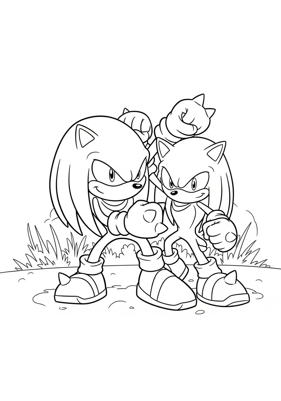 Desenho do Knuckles e do Sonic prontos para imprimir e colorir