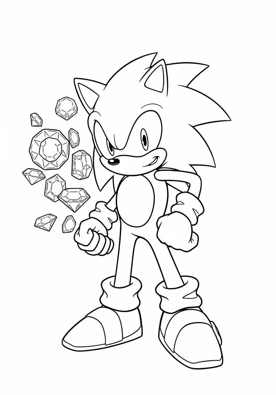 Desenho do Sonic segurando Esmeraldas para imprimir e colorir