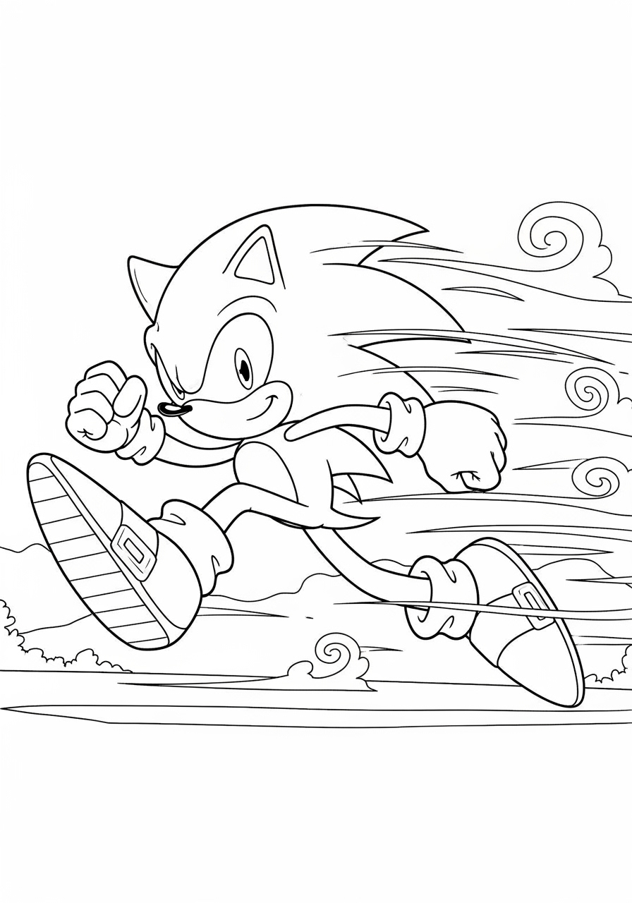 Desenho do Sonic correndo em alta velocidade para colorir
