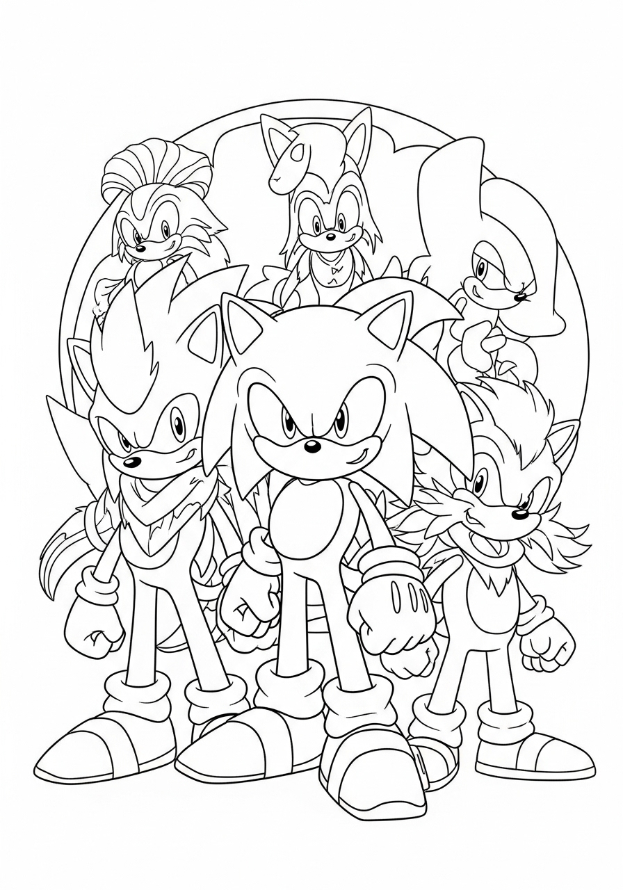 Desenho do Sonic e amigos prontos para imprimir e colorir