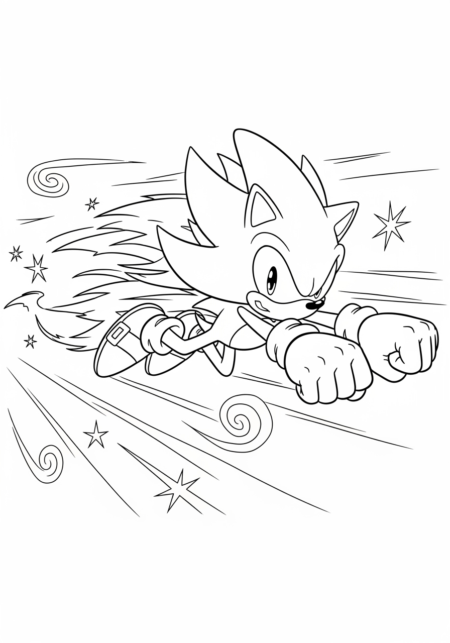 Desenho do Super Sonic voando rápido para imprimir e colorir