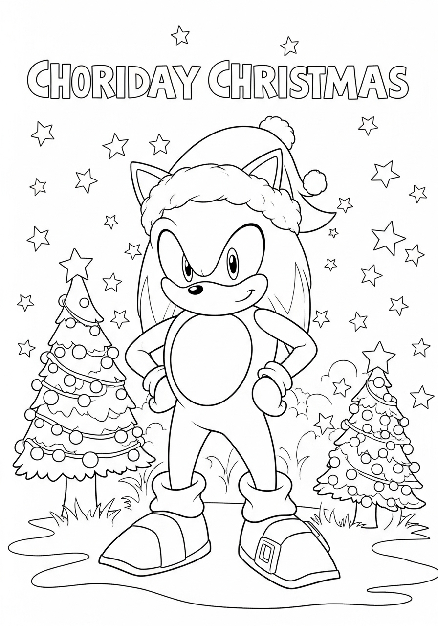 Desenho do Sonic vestido para o Natal em cenário festivo