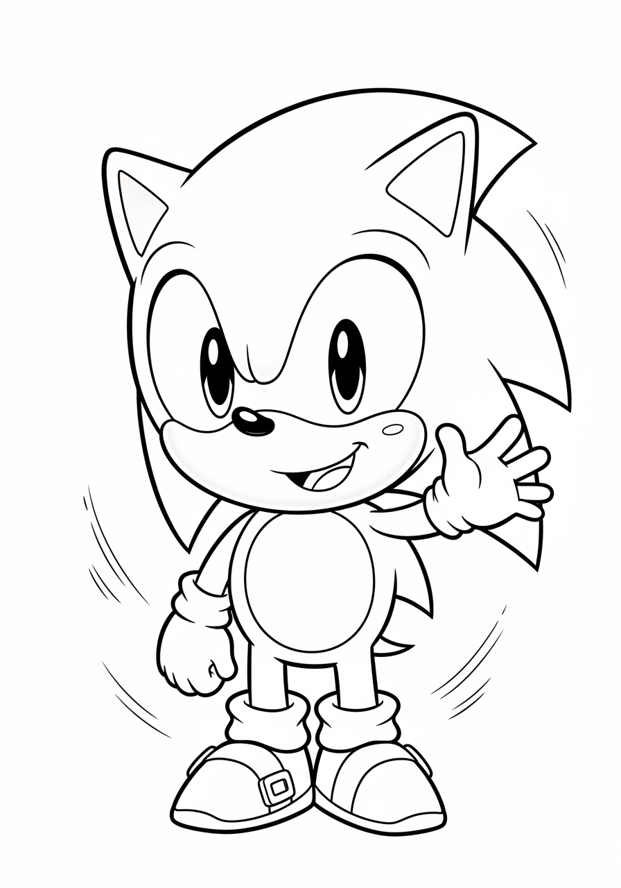 Desenho do Sonic sorrindo e levantando a mão para colorir