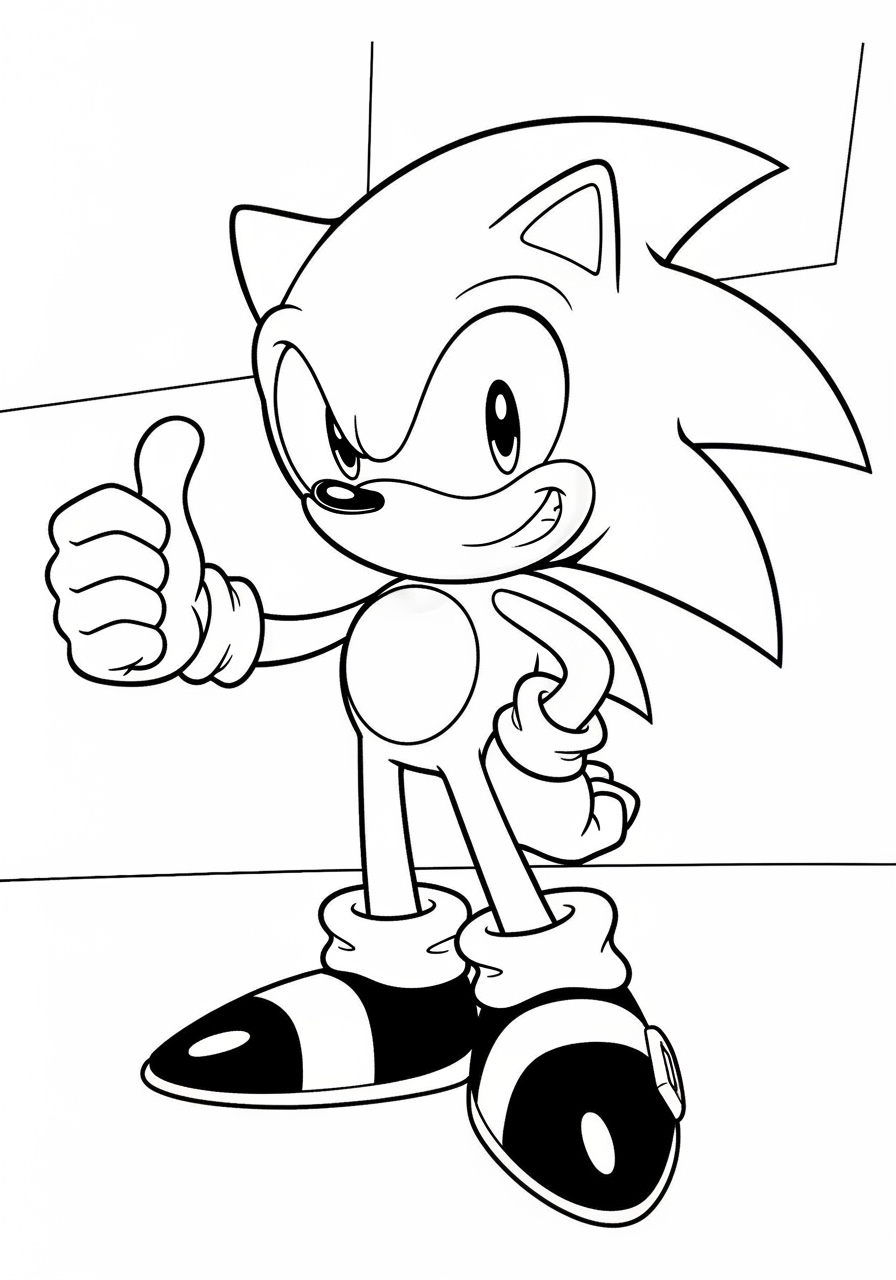 Desenho do Sonic dando joinha para imprimir e colorir