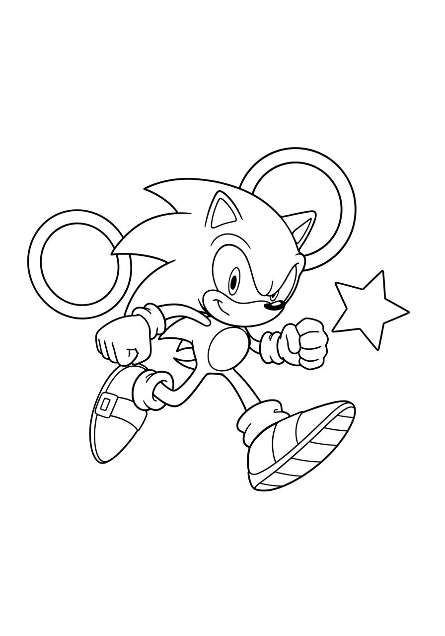 Desenho do Sonic correndo com estrela para imprimir e colorir