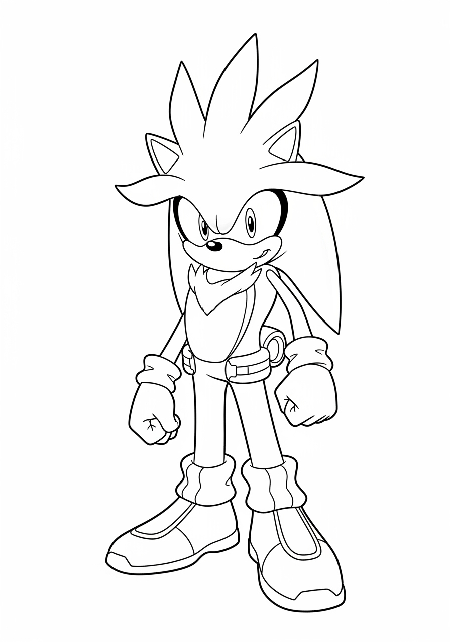 Desenho do Sonic com expressão confiante para imprimir e colorir