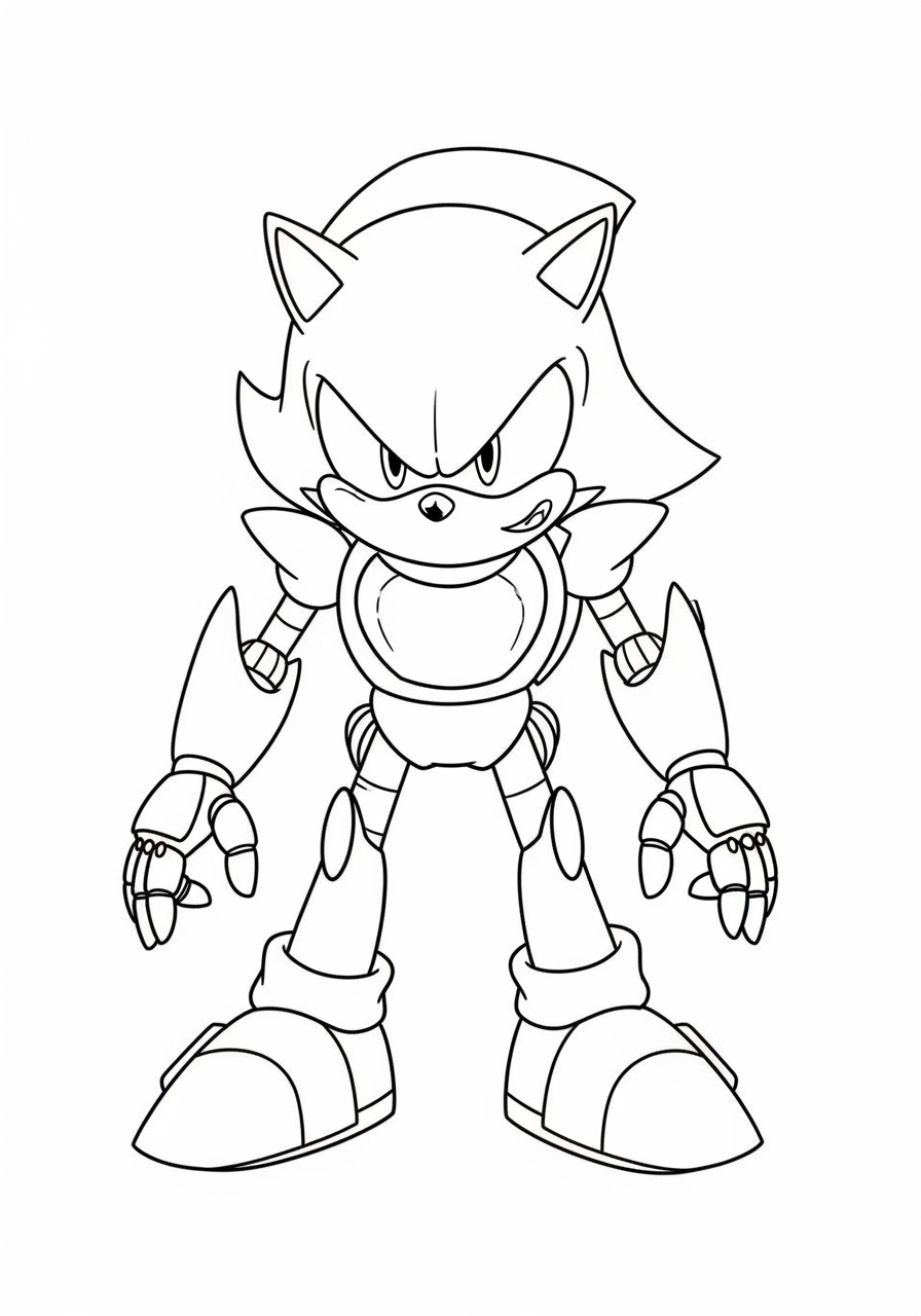 Desenho do Sonic com estilo robótico para imprimir e colorir