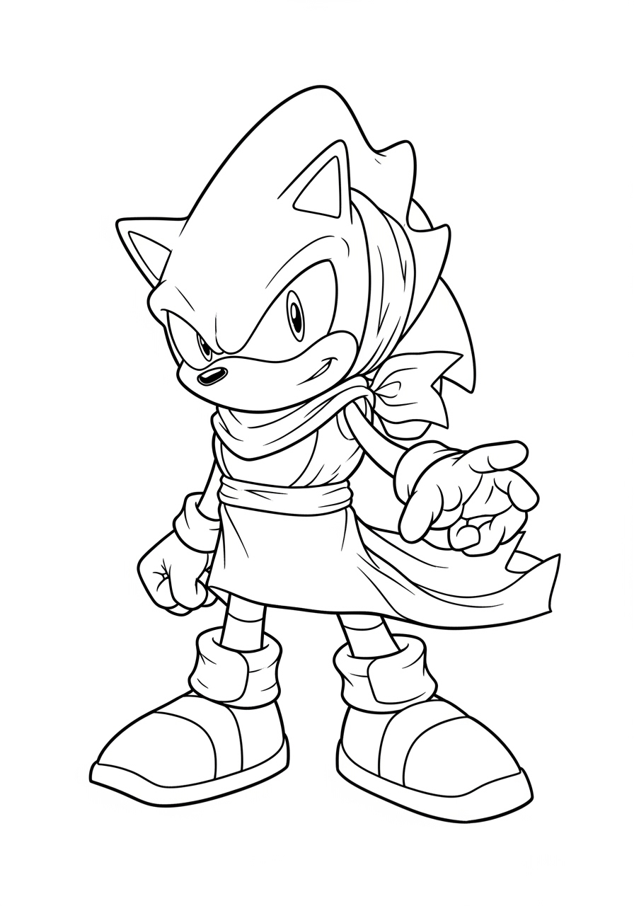 Desenho do Sonic com um lenço para imprimir e colorir