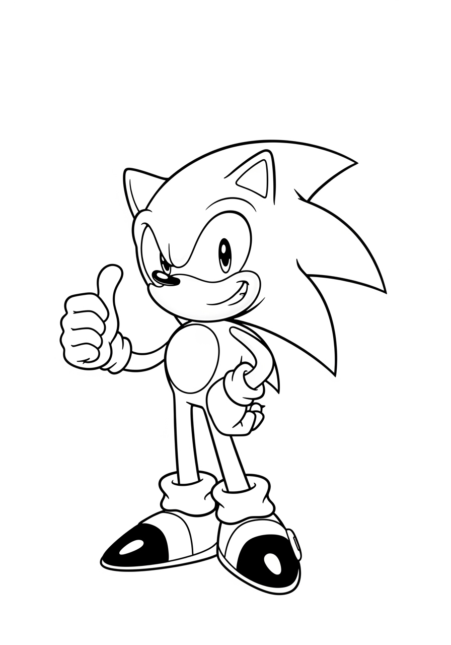 Desenho do Sonic dando joinha para imprimir e colorir