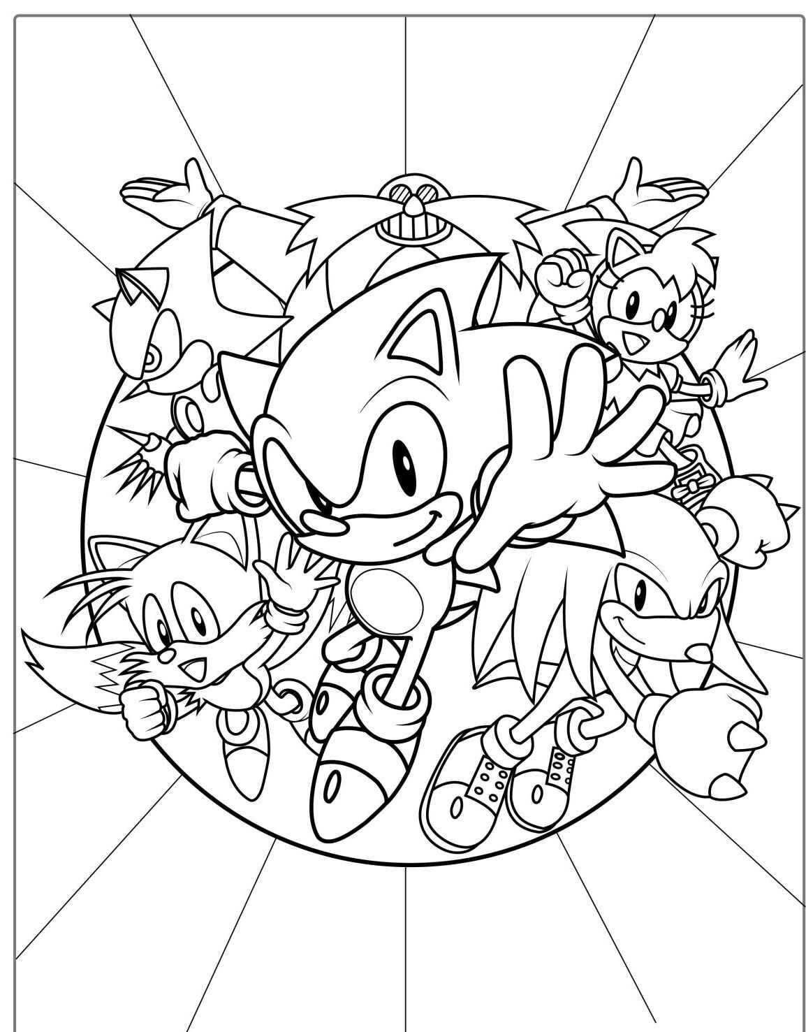 Desenho do Sonic e amigos prontos para imprimir e colorir