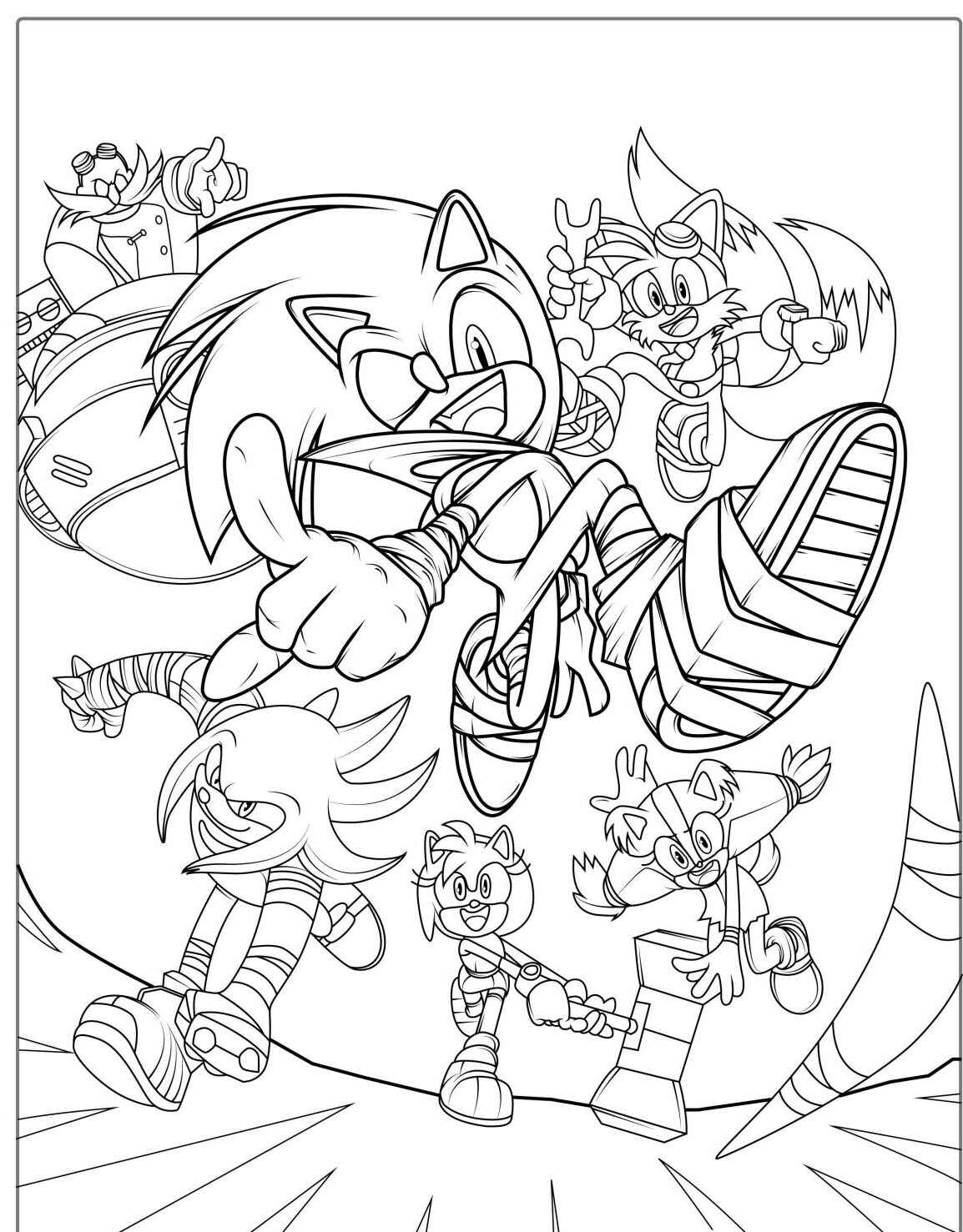 Desenho do Sonic e seus amigos para imprimir e colorir