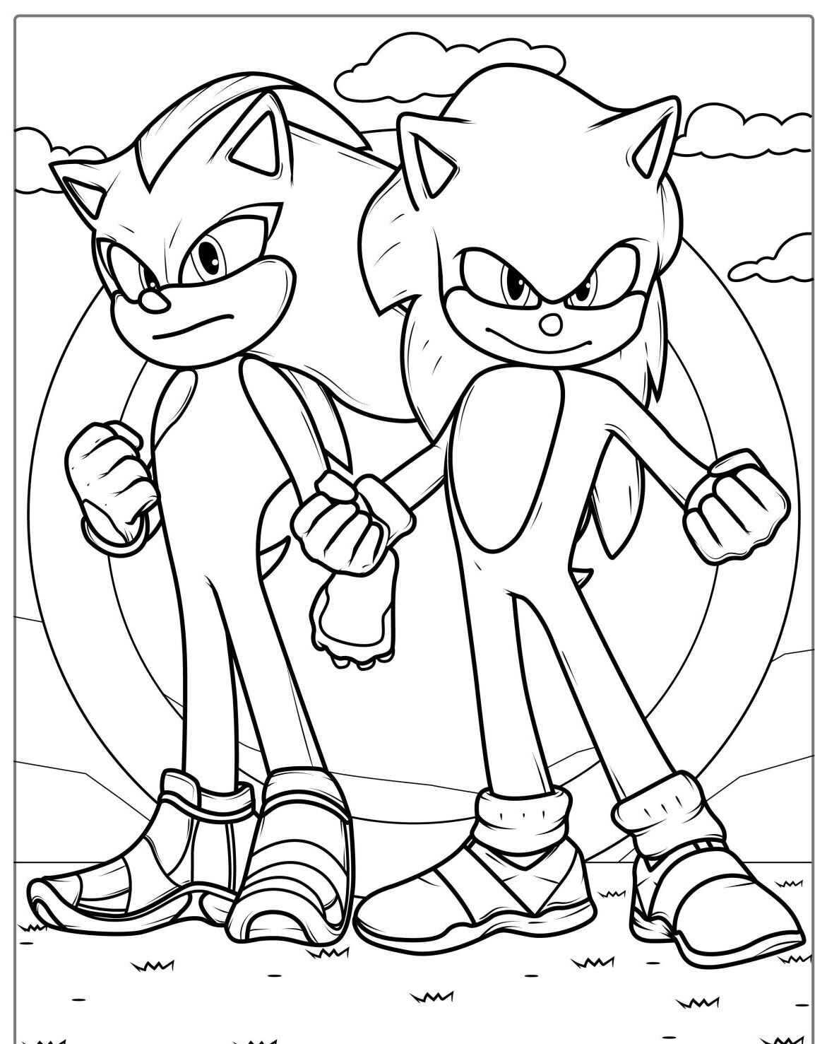Desenho do Sonic e Super Sonic prontos para imprimir e colorir