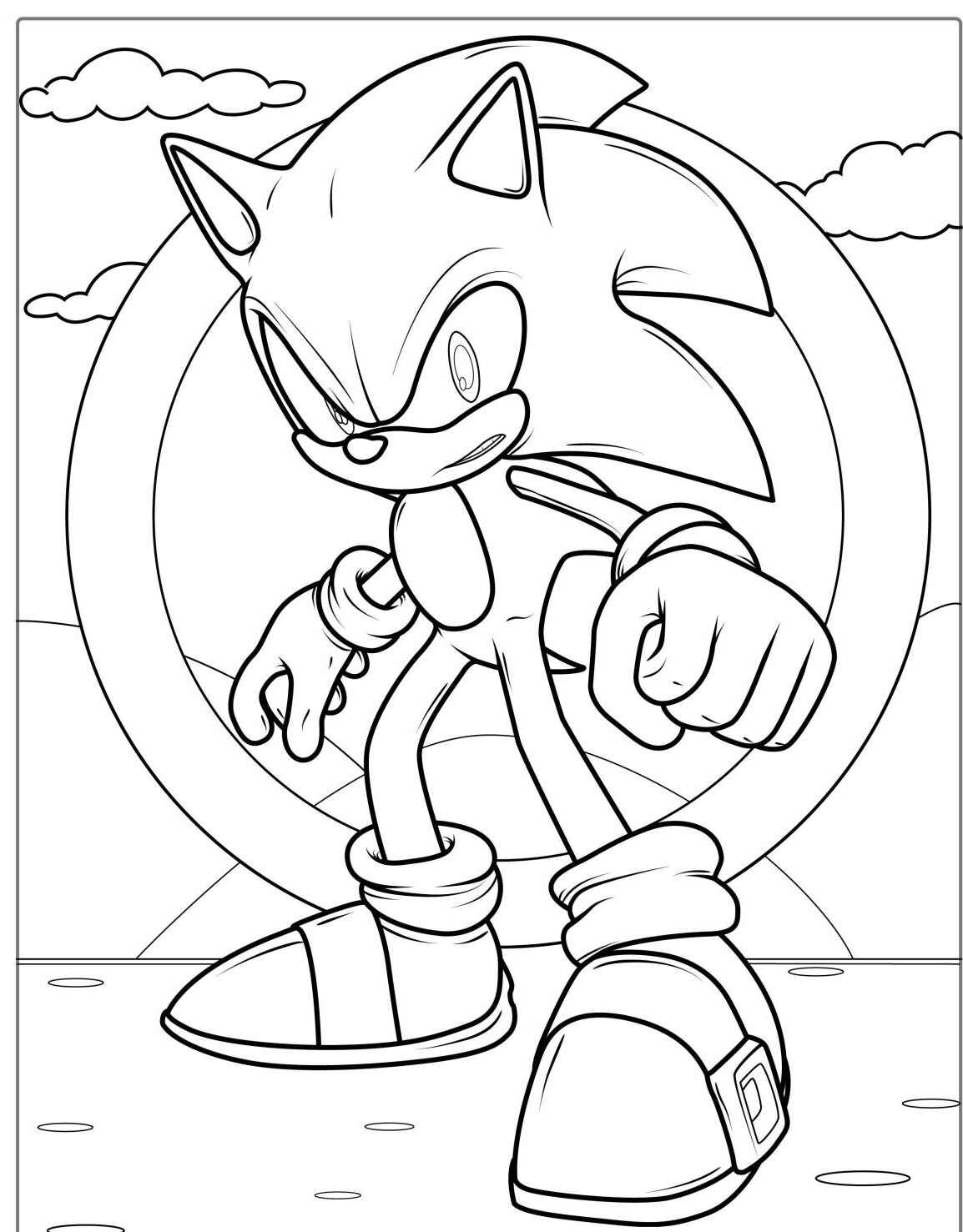 Desenho do Sonic com um fundo de montanhas para imprimir