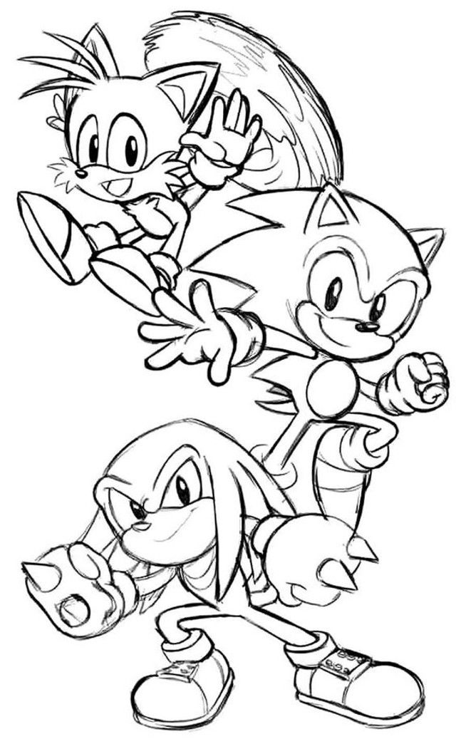 Desenho do Sonic Tails e Knuckles para imprimir e colorir