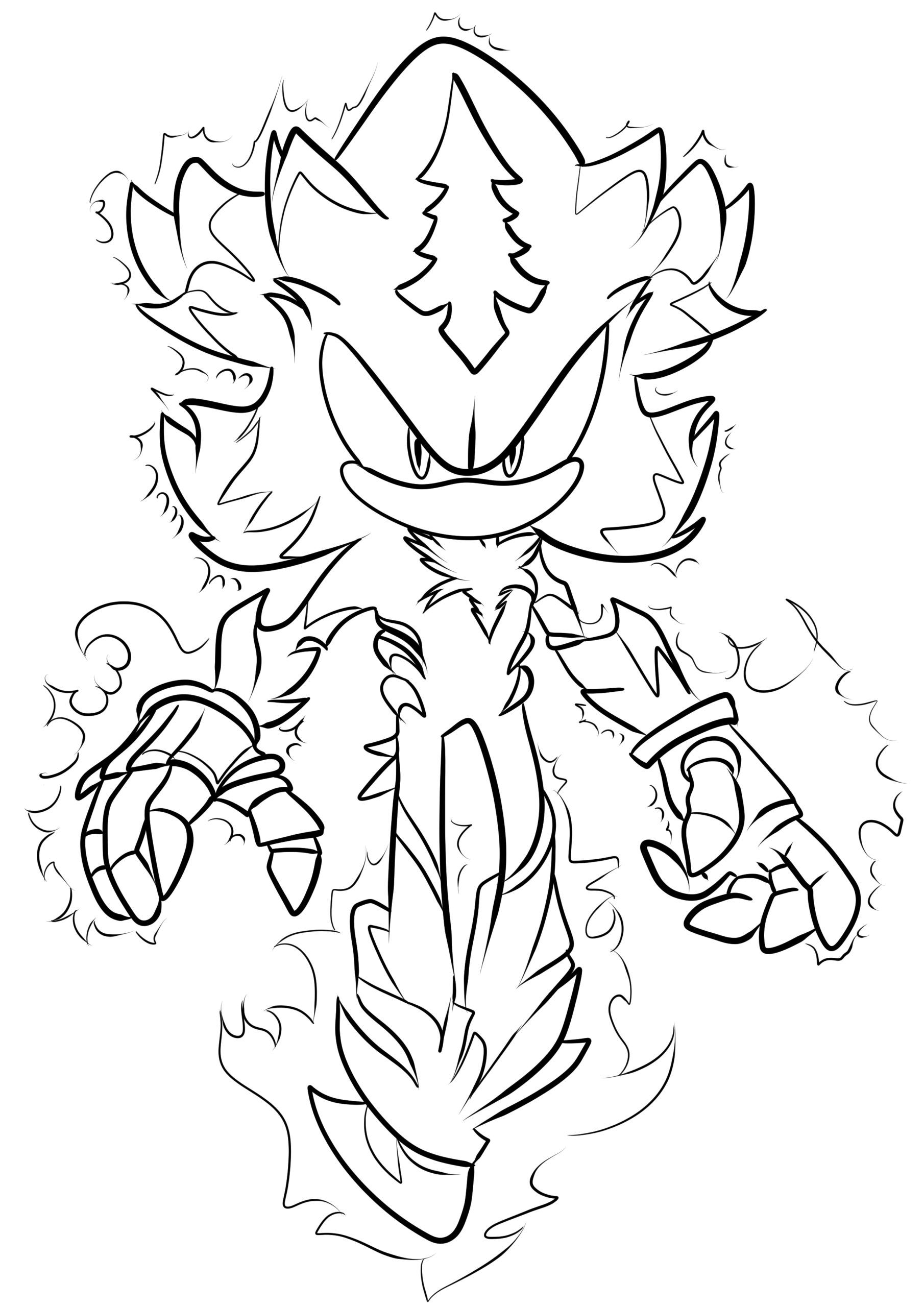 Desenho do Super Sonic em uma pose dinâmica para colorir
